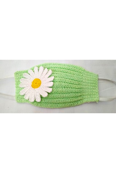 Happy Threads Handmade Crochet Cotton Masks with Floral Motifs- Green & White